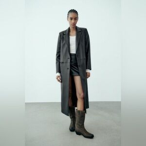 Zara LEATHER EFFECT COAT. Black. Size S. New with Tags.